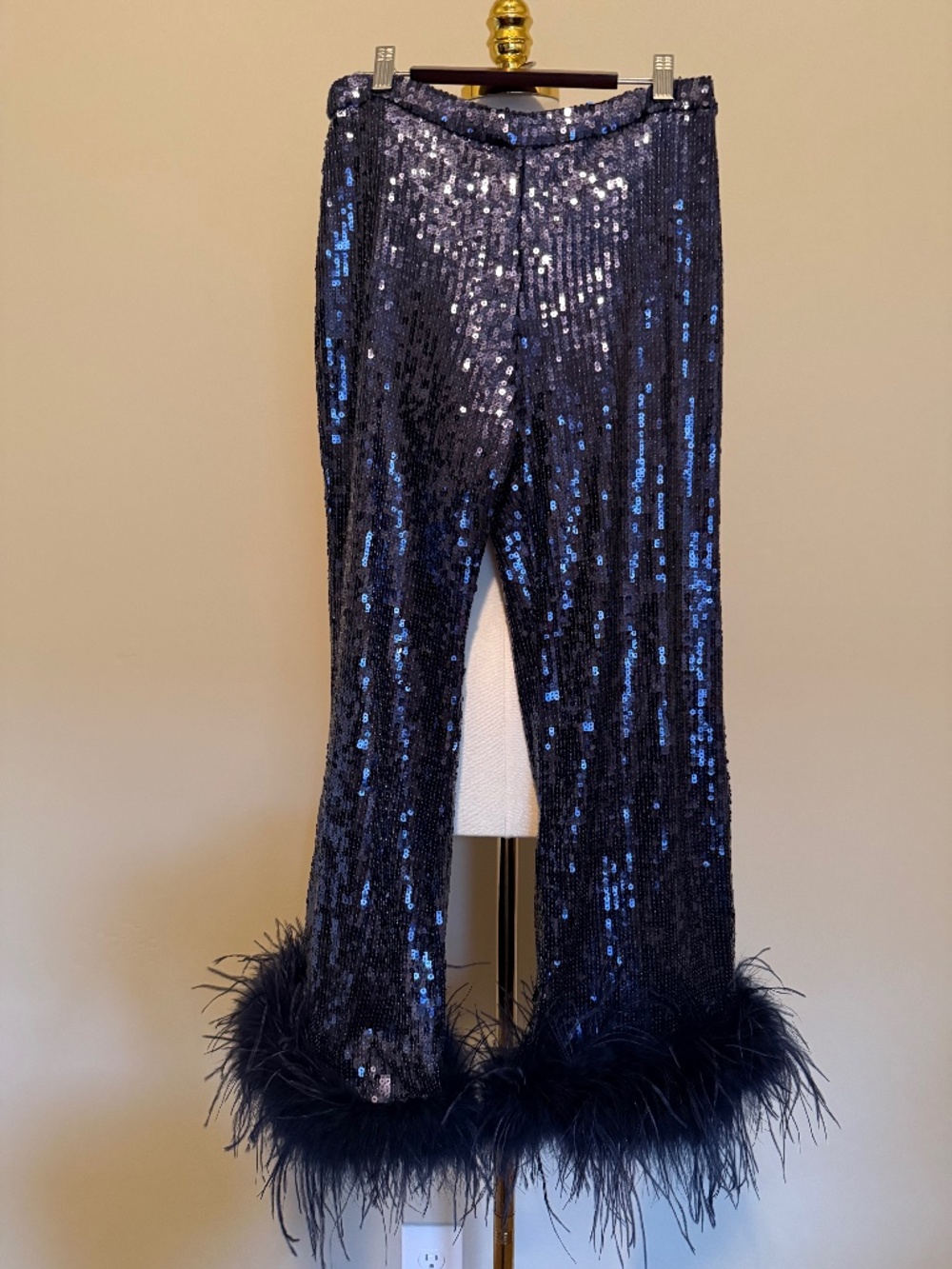 Anthropologie Sequin and Feather Capri